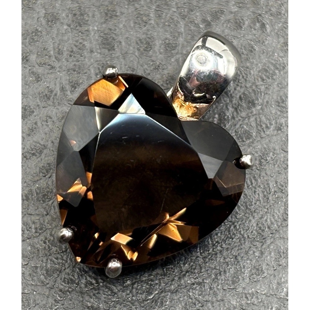 Vintage Smoky Topaz Large Heart Enhancer Pendant Faceted Huge Brown Gemstone